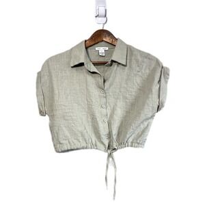 Better Together Button Up Top Womens‎ Size M Sage Green Good Cropped Tie Front